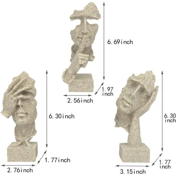 3 Pcs Thinker Statue, Silence is Gold Abstract Art Figurine, No Hear No See - Picture 5 of 6